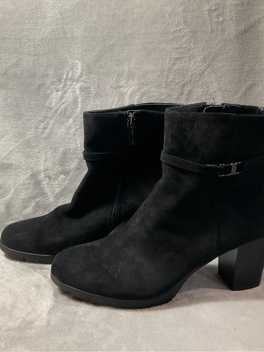 Anne Klein Romi Black Suede Ankle Boot size 9M with Buckle Detail